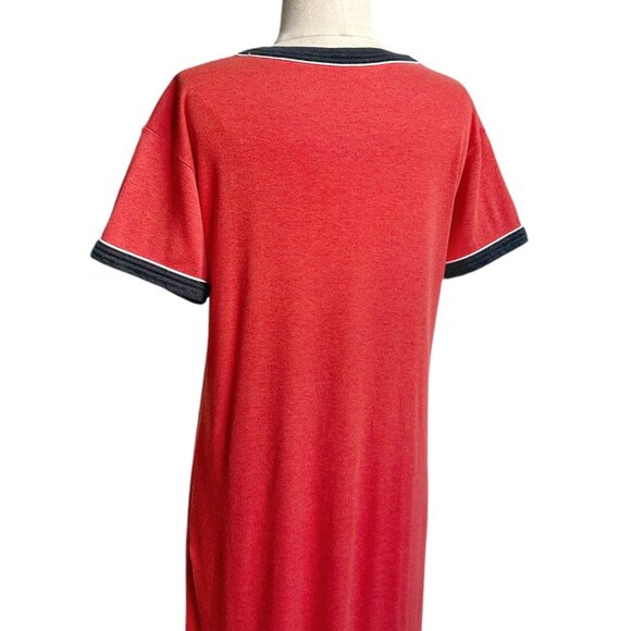 70s 80s Vintage T-shirt Dress Maxi Ringer V-neck Soft Thin Contrast Collar. - Picture 3 of 9